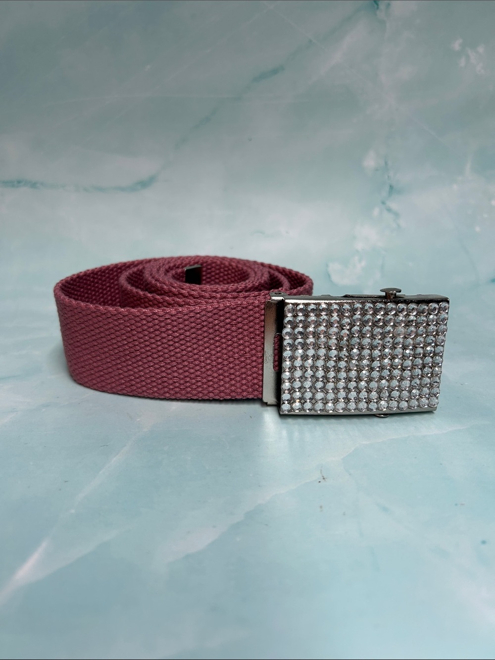 Rhinestone Buckle Canvas Belt - Dusty Rose